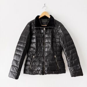 Calvin klein packable black down jacket with removable hood
